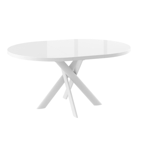 Стол RONALDO-120, круглый раздвижной со стеклом 120(160), БЕЛЫЙ ОПТИВАЙТ/БЕЛЫЙ RONALDO 120